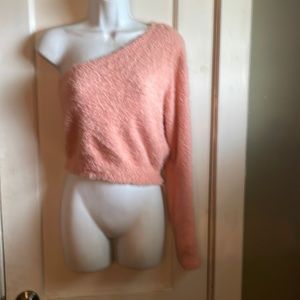 Pink fuzzy one shoulder top size large